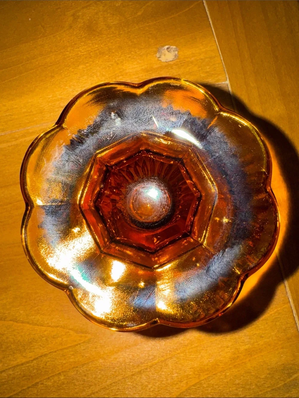 Indiana Glass Diamond Point Amber  BOTTOM ONLY Fairy Lamp 2.75” tall